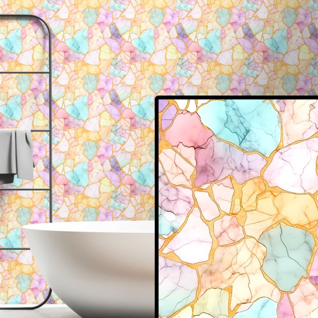 Light Mauve Pink Purple Aqua Yellow Gold Marbled  Wallpaper (Creator Uploaded)