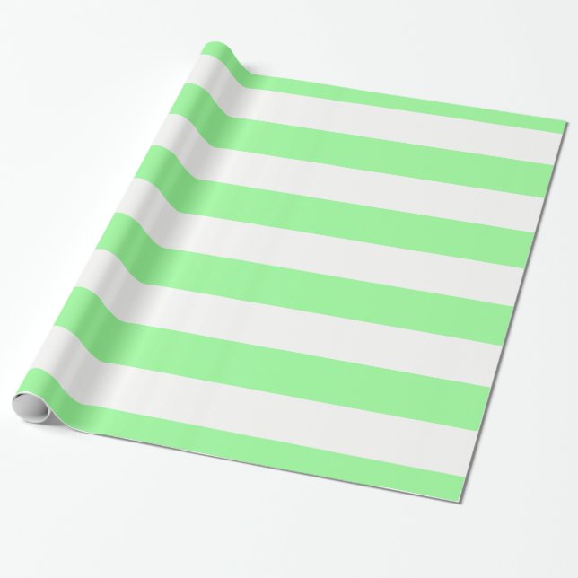 Light Mint Green and White Huge Stripe Pattern Wrapping Paper (Unrolled)