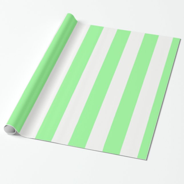 Light Mint Green and White Huge Stripe Pattern Wrapping Paper (Unrolled)