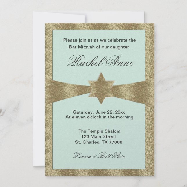 Light mint green Bat Mitzvah Invitations (Front)