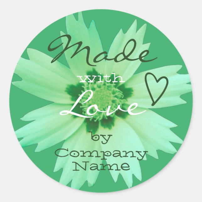 Light Mint Green Flower Blossom Made with Love Classic Round Sticker (Front)