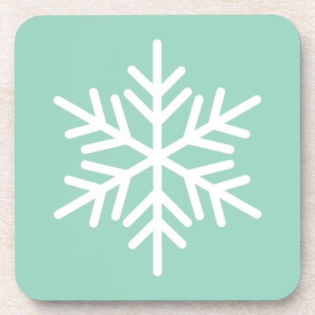 Light Mint Teal Background White Nordic Snowflake Coaster (Front)
