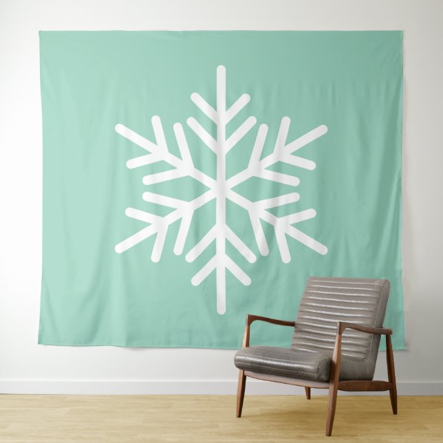 Light Mint Teal Background White Nordic Snowflake Tapestry (In Situ (Horizontal))