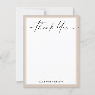 Light mocha brown border add name thank you note card