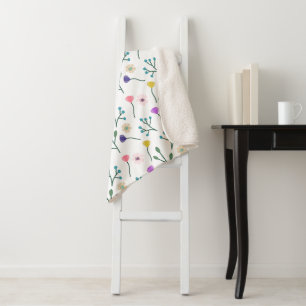 Light Modern Floral Pattern White Sherpa Blanket