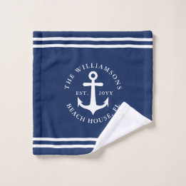 Light Navy Blue White Nautical Anchor Custom Wash Cloth
