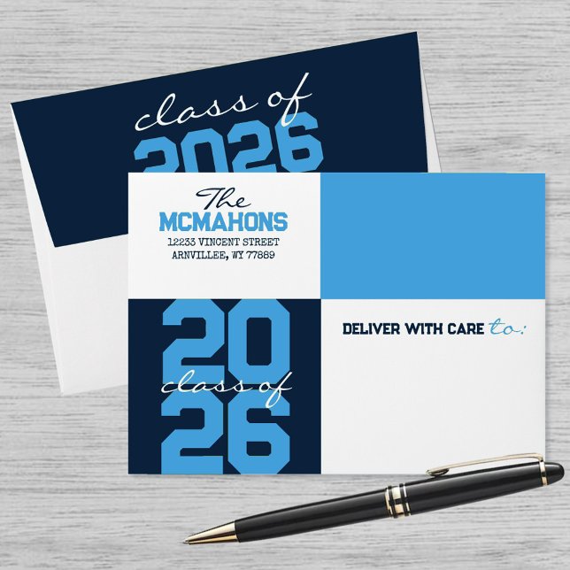 Light & Navy Colour Block Return Address Graduatio Envelope (Creator Uploaded)