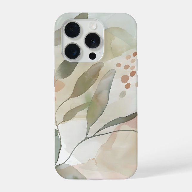 Light Neutral Abstract Botanical with Soft Sage  iPhone Case (Back)