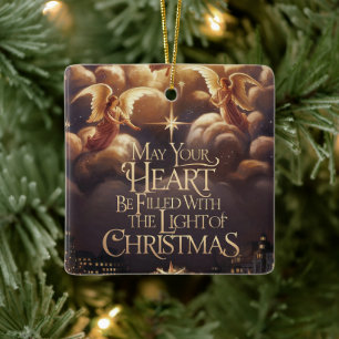 Light of Christmas Angelic Postcard Design Ceramic Ornament