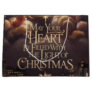 Light of Christmas Angelic Postcard Design Large Gift Bag