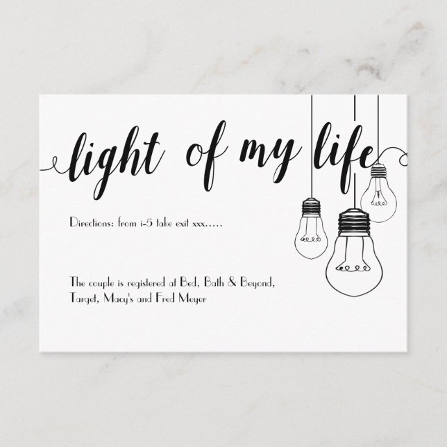 Light of my life wedding details card (Front)