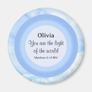 Light of the World Baby Blue Bible Verse Name Magnet