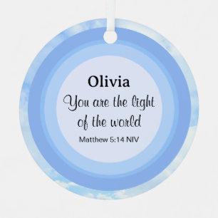 Light of the World Baby Blue Bible Verse Name Metal Tree Decoration