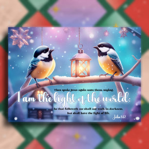 Light of the World Chickadees John Verse Christian Holiday Card