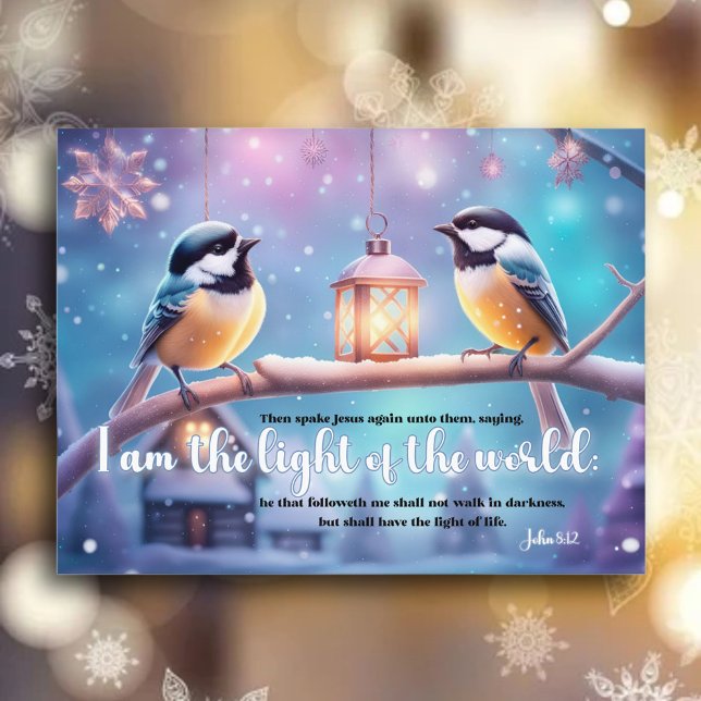 Light of the World Chickadees John Verse Christian Holiday Postcard (Creator Uploaded)
