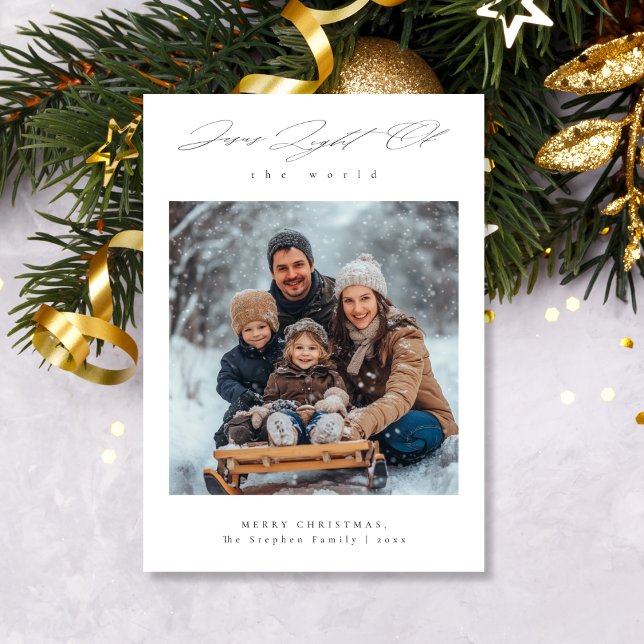 Light of the World Snowy Religious Family Photo Holiday Card (Creator Uploaded)