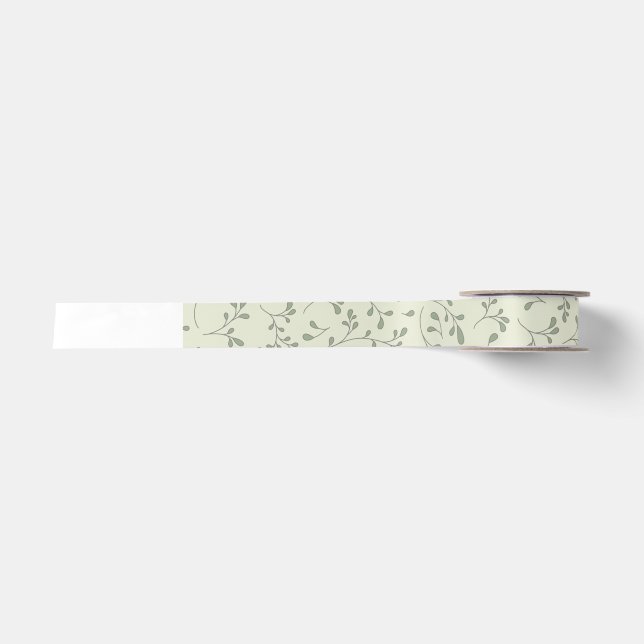 Light Olive Green Botanical Vine Pattern Satin Ribbon (Front)