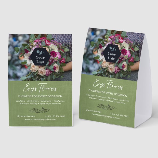 Light Olive Greenery Florist Photo & Your Logo (Front/Back)