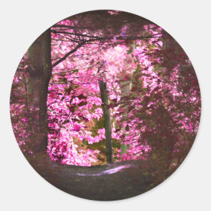 Light On Woodland Path Nature Classic Round Sticker