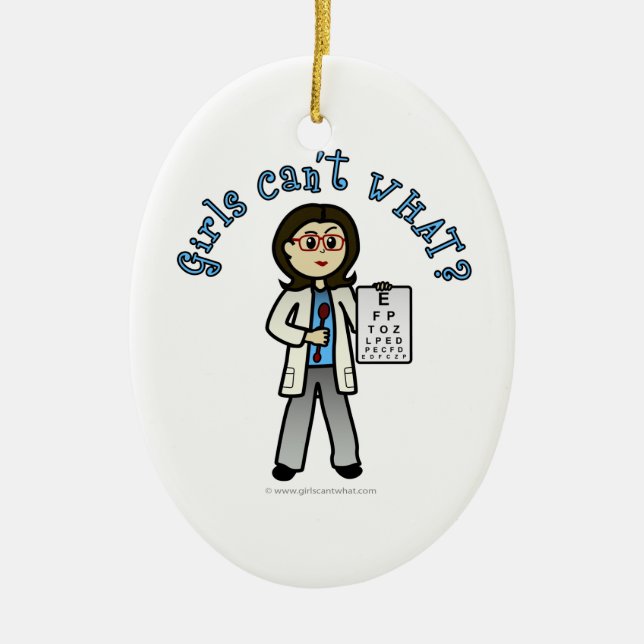 Light Optometrist Girl Ceramic Tree Decoration (Front)