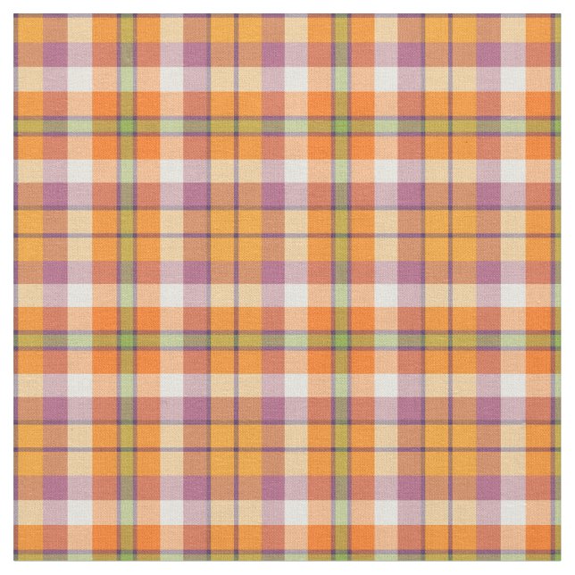 Light Orange and Purple Halloween Plaid Pattern Fabric (Close Up)
