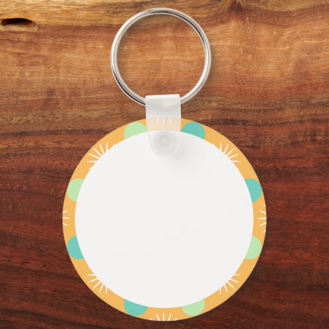 Light Orange Boho Pattern Personalised Pet Photo Key Ring (Front)