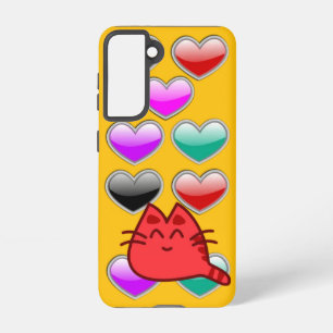 Light Orange Galaxy Case – Red Cat & Heart Design