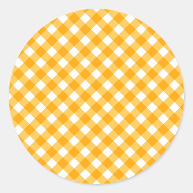 Light Orange Gingham Pattern Classic Round Sticker (Front)