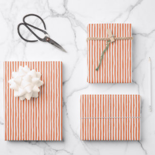 Light Orange & Ivory Wonky Stripes Wrapping Paper Sheet