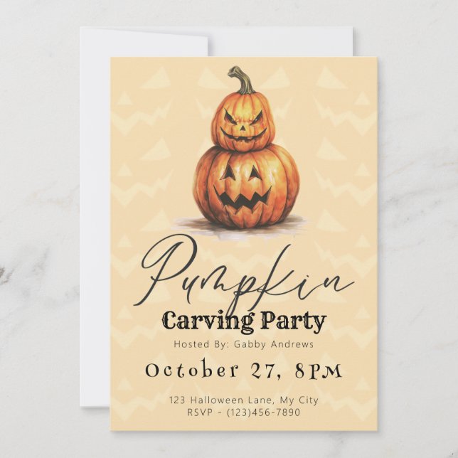 Light Orange Jack-O' Lantern Pumpkin Carving Party Invitation (Front)