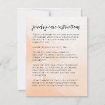 Light Orange Jewellery Care Instructions Note Card