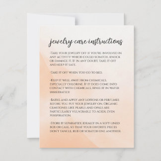 Light Orange Jewellery Care Instructions Note Card