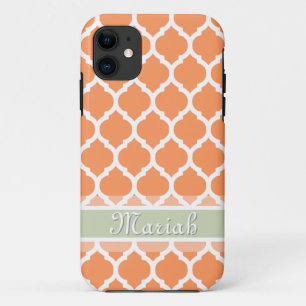 Light Orange & Light Mint Lattice Custom Name iPhone 11 Case
