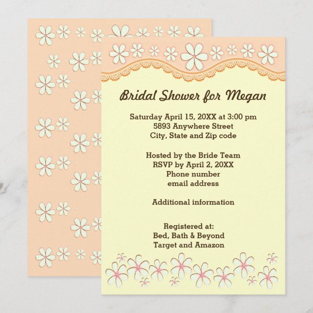 Light Orange Six Petal Flower Bridal Shower Invite (Front/Back)