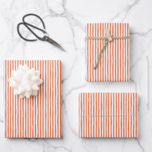Light Orange & White Wonky Stripes Wrapping Paper Sheet