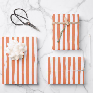 Light Orange & White Wonky Stripes Wrapping Paper Sheet