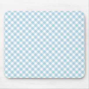 Light Pale Pastel Baby Blue White Diagonal Gingham Mouse Mat