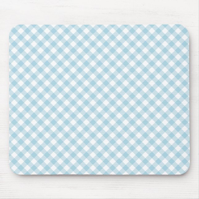 Light Pale Pastel Baby Blue White Diagonal Gingham Mouse Mat (Front)