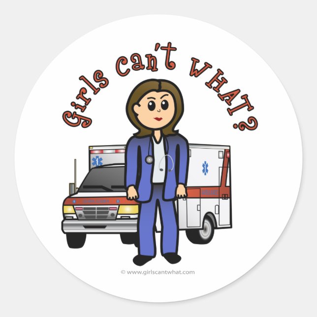 Light Paramedic Girl Classic Round Sticker (Front)