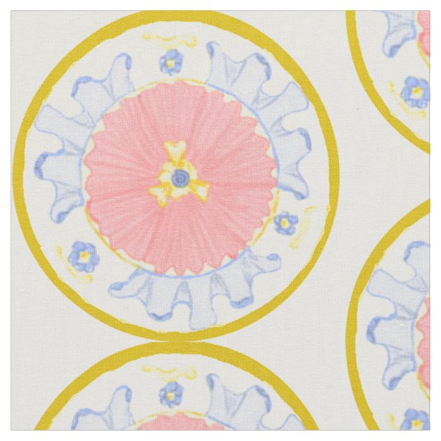 Light Passion Bloom Floral Medallion Plate Fabric (Close Up)