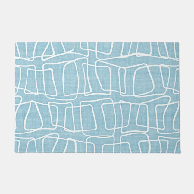 Light Pastel Blue Modern Round Squares Pattern Doormat (Front)