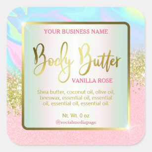 Light Pastel Blue Pink Glitter Body Butter Labels