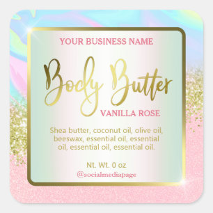 Light Pastel Blue Pink Glitter Body Butter Labels