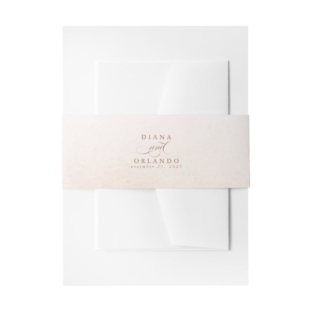 Light Pastel Cream Shades and Elegant Script Invitation Belly Band (Front Example)