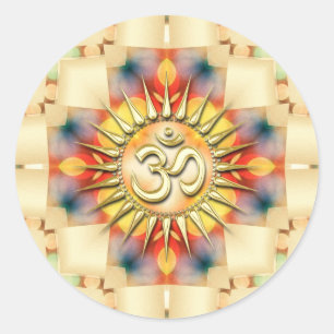 Light Pastel Cross & Golden Om  Classic Round Sticker