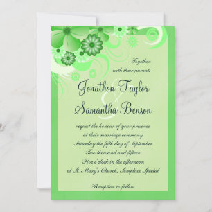 Light Pastel Green Floral 5x7 Wedding Invitations