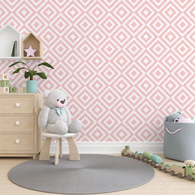 Light Pastel Mauve Blush Pink Ikat Mosaic Pattern Wallpaper (Creator Uploaded)