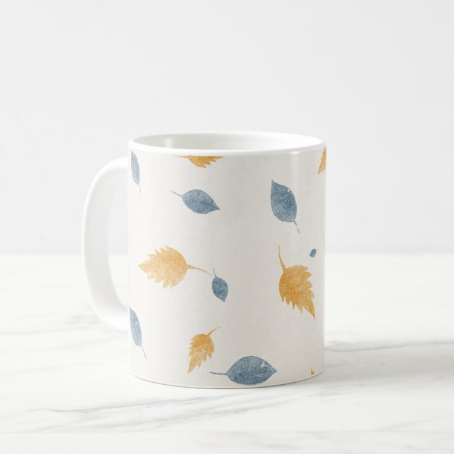 Light Pastel Minimalist Autumn Leaves Pattern Coffee Mug (Front Left)