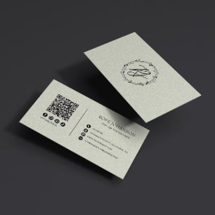 Light Pastel Pink Monogram QR & Social Media Business Card