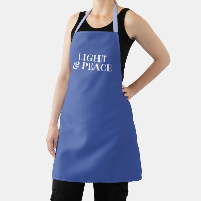 Light & Peace, Modern Typography Blue Hanukkah Apron (Insitu)
